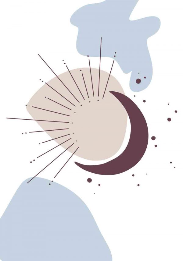 Plakat z abstrakcją z księżycem