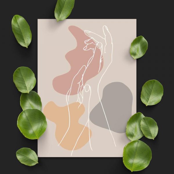 Plakat z abstrakcją i dłońmi do salonu