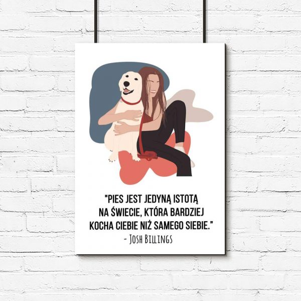 Plakat z cytatem o psie do salonu