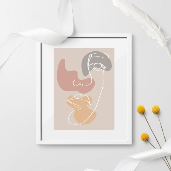 Plakat do przedpokoju z twarzą na beżowym tle