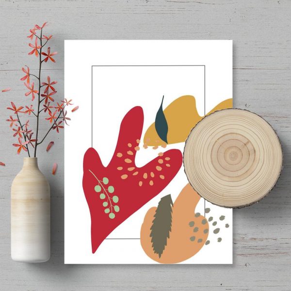 Plakat z abstrakcją i roślinami