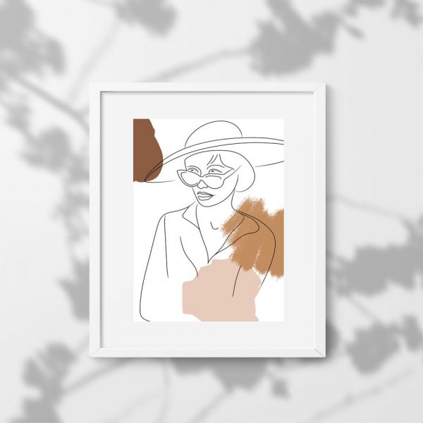 Plakat z kobietą w kapeluszu i okularach