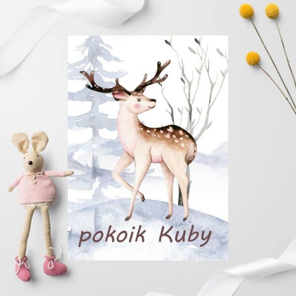 Dumny jeleń na typograficznym plakacie do pokoju dziecka