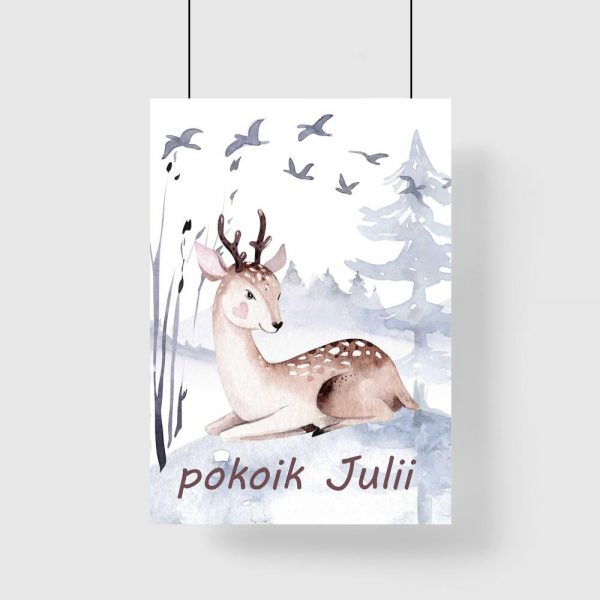 typograficzny plakat z jeleniem dla dzieci