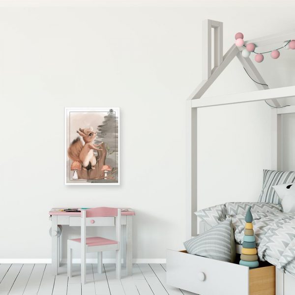 Plakat z wiewiórką na pniu dla dziewczynki