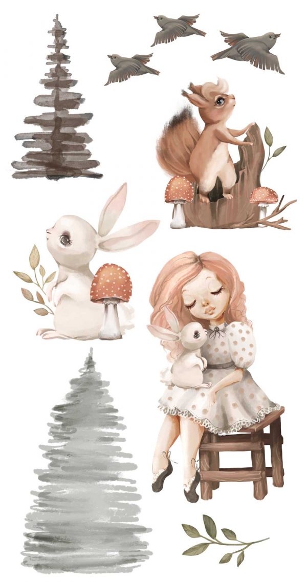 Zestaw naklejek dla dzieci z drzewami i zwierzętami