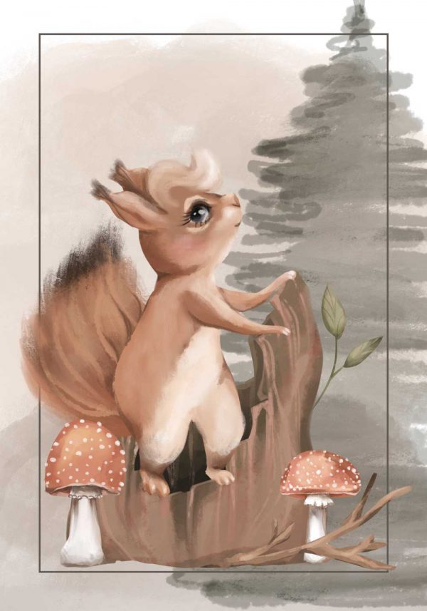 Plakat - Wiewiórka na pniu