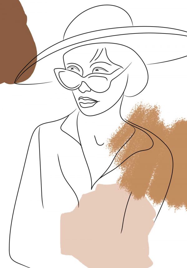 Plakat z motywem kobiety w kapeluszu i okularach