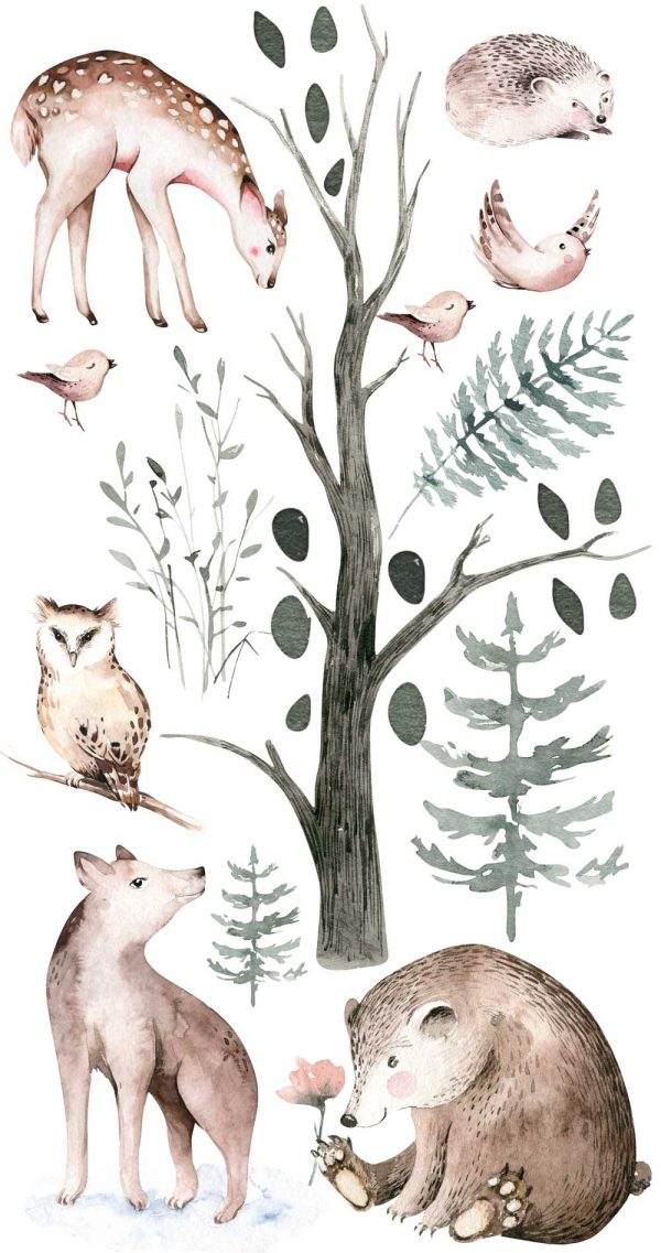 Zestaw naklejek dla dziewczynki - Leśny motyw