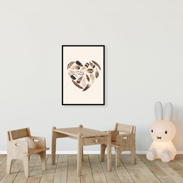 Beżowy plakat boho - Serce z piór