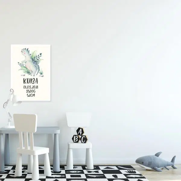 Metryczka z motywem dinozaura dla dzieci