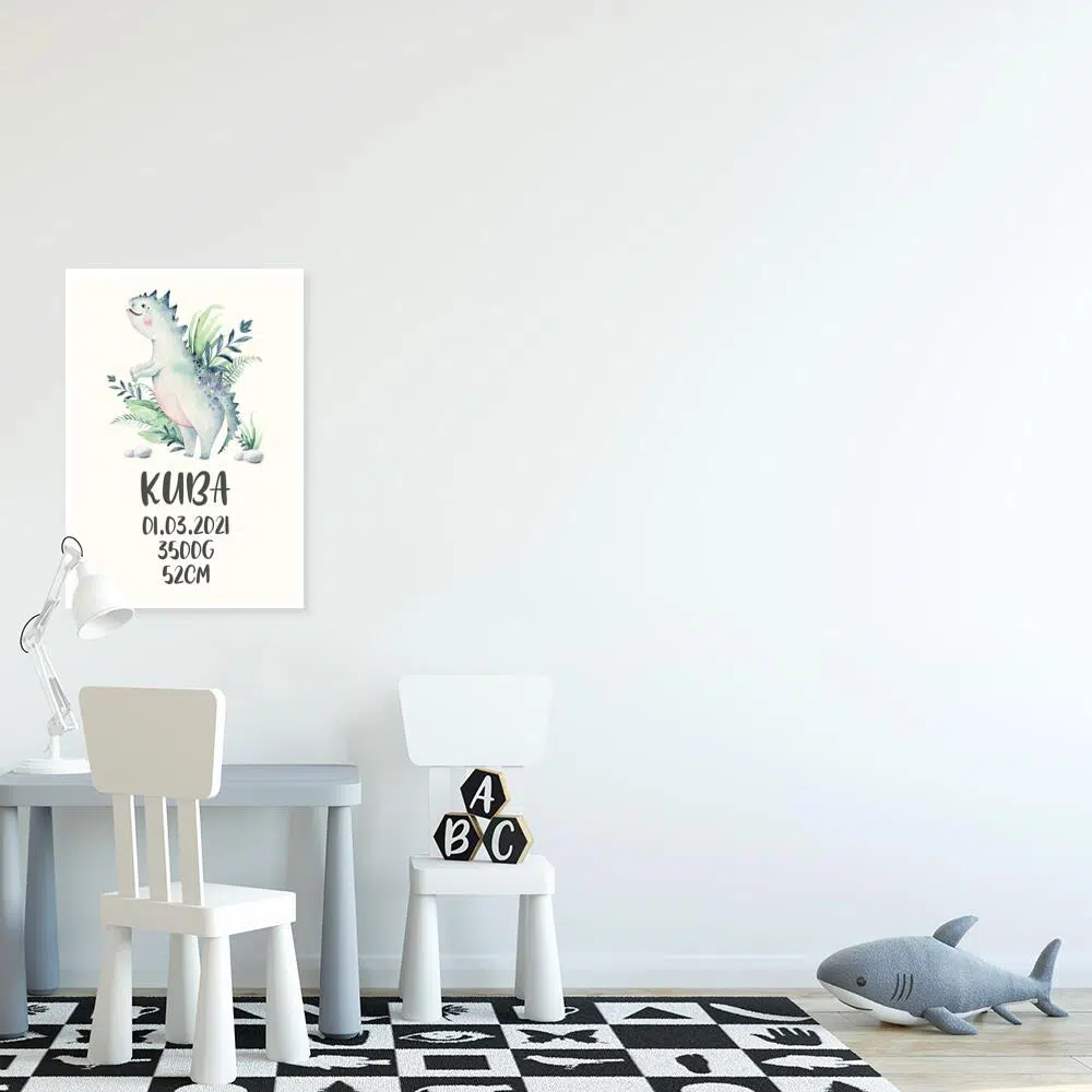 Metryczka z motywem dinozaura dla dzieci