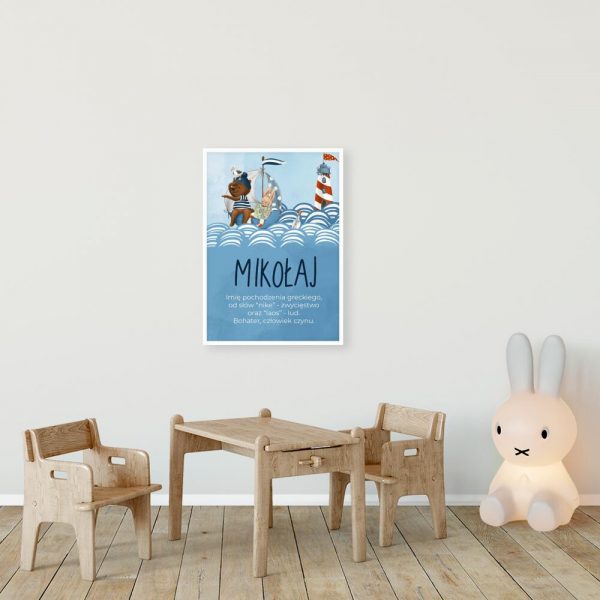 Niebieski plakat imienny z morskim motywem