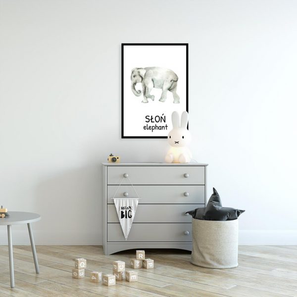 Plakat edukacyjny ze słoniem dla dziewczynki