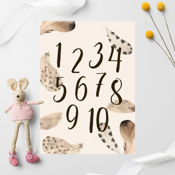 subtelne piórka i cyfry - plakat dla dzieci