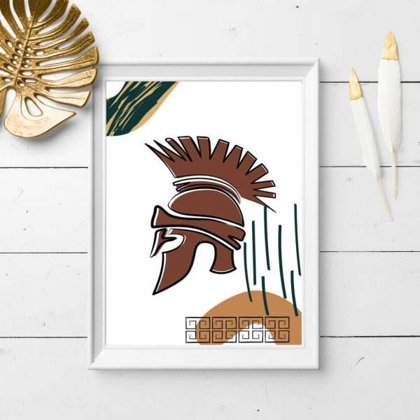 Plakat z greckim hełmem