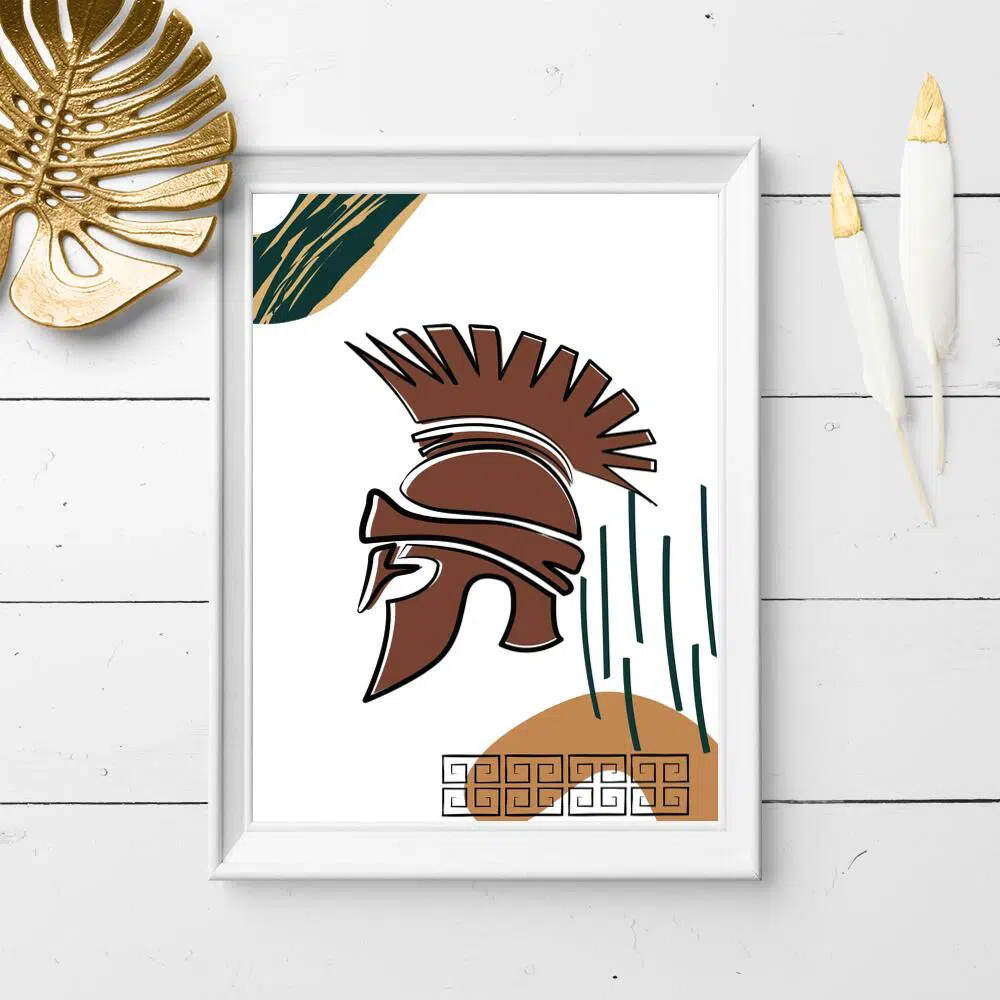 Plakat z greckim hełmem