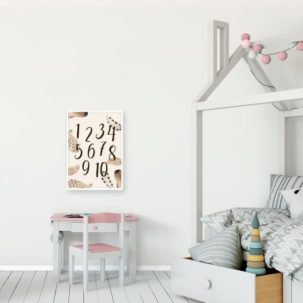 cyferki na plakacie w kolorze beżowym