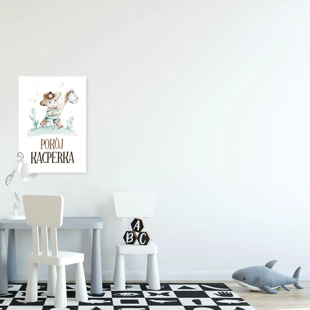 Imienny plakat dla dziecka z kowbojem