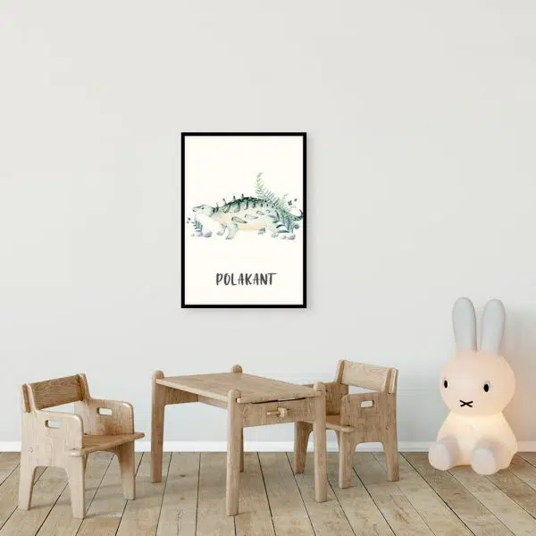 Plakat edukacyjny z dinozaurem i paprocią