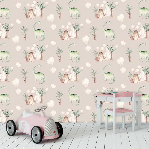 Dinozaury i wulkany - Fototapeta do pokoju niemowlaka