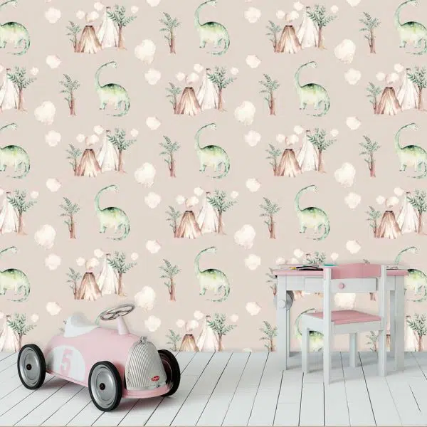 Dinozaury i wulkany - Fototapeta do pokoju niemowlaka