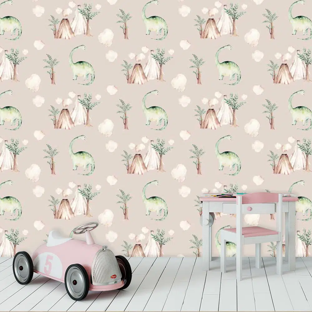 Dinozaury i wulkany - Fototapeta do pokoju niemowlaka