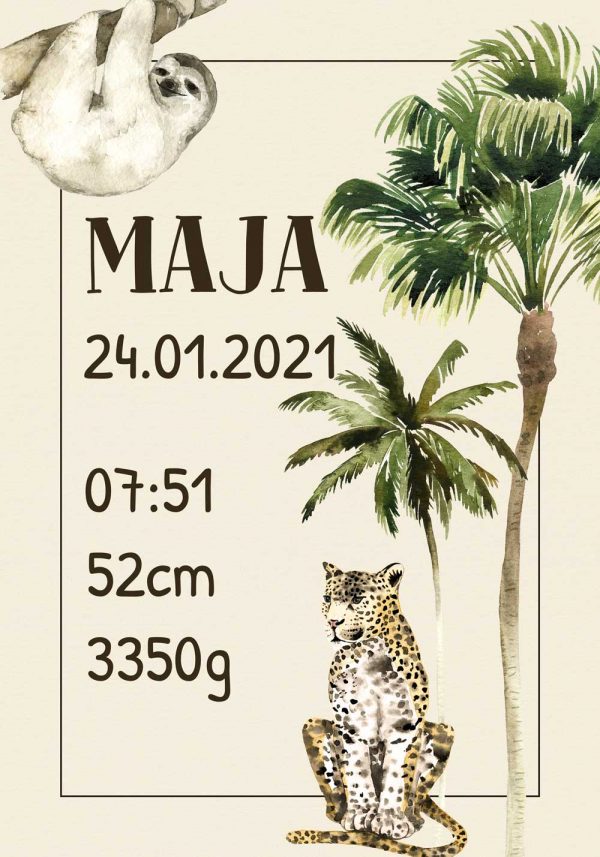 metryczka dla dzieci w formie plakatu z leniwcem
