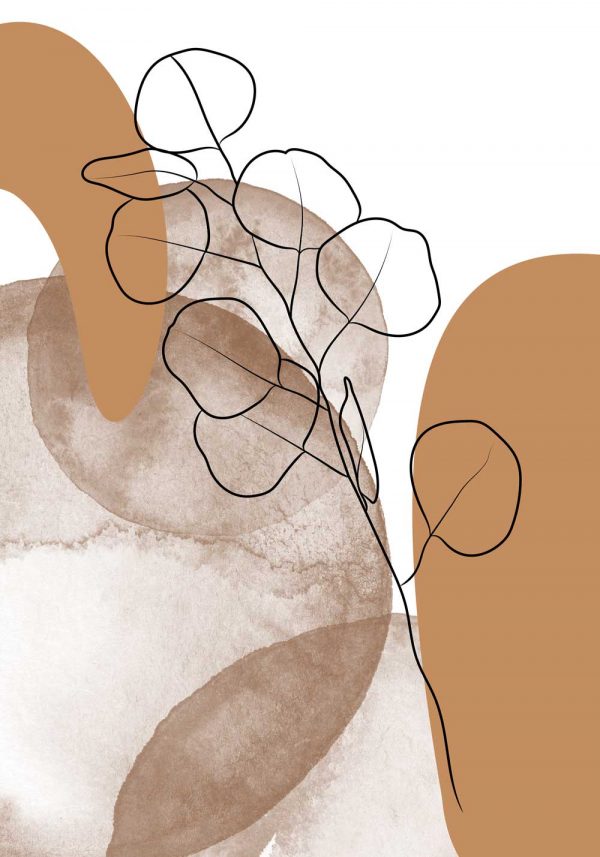 Abstrakcyjny plakat line-art z gałązką