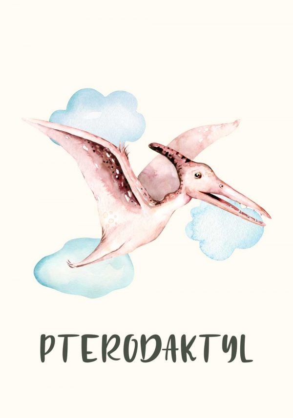 Barwny plakat z dinozaurem do pokoju dziecka