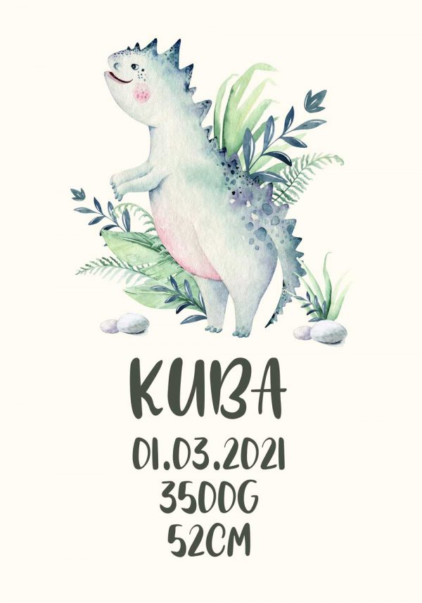 Metryczka z motywem dinozaura