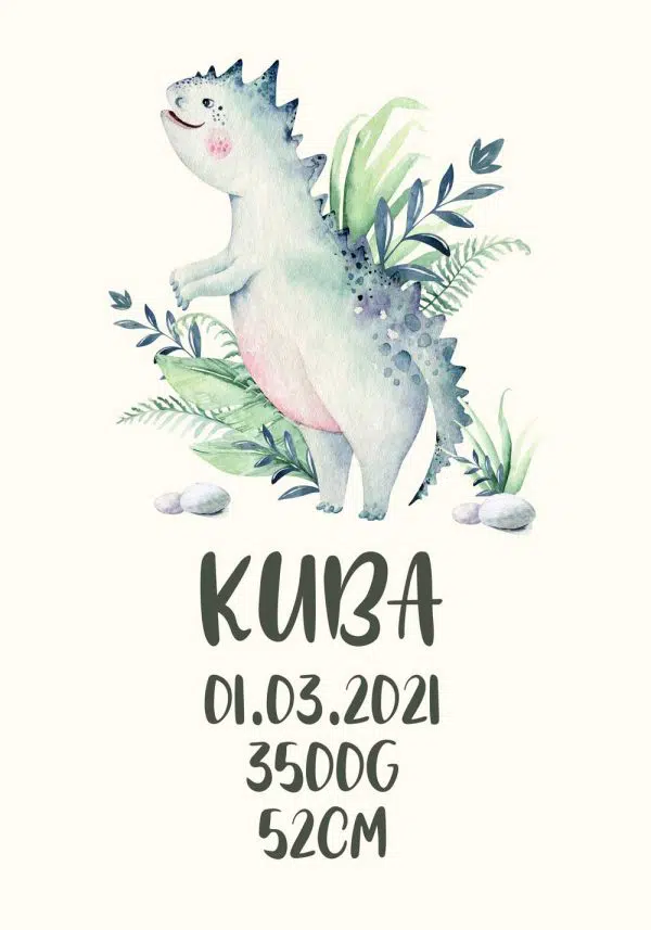 Metryczka z motywem dinozaura