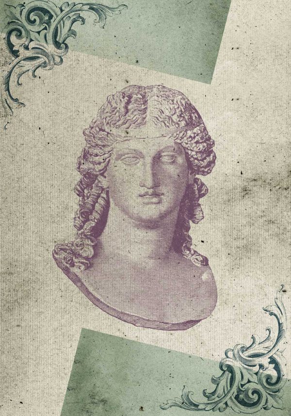 Plakat z marmurowym popiersiem kobiety