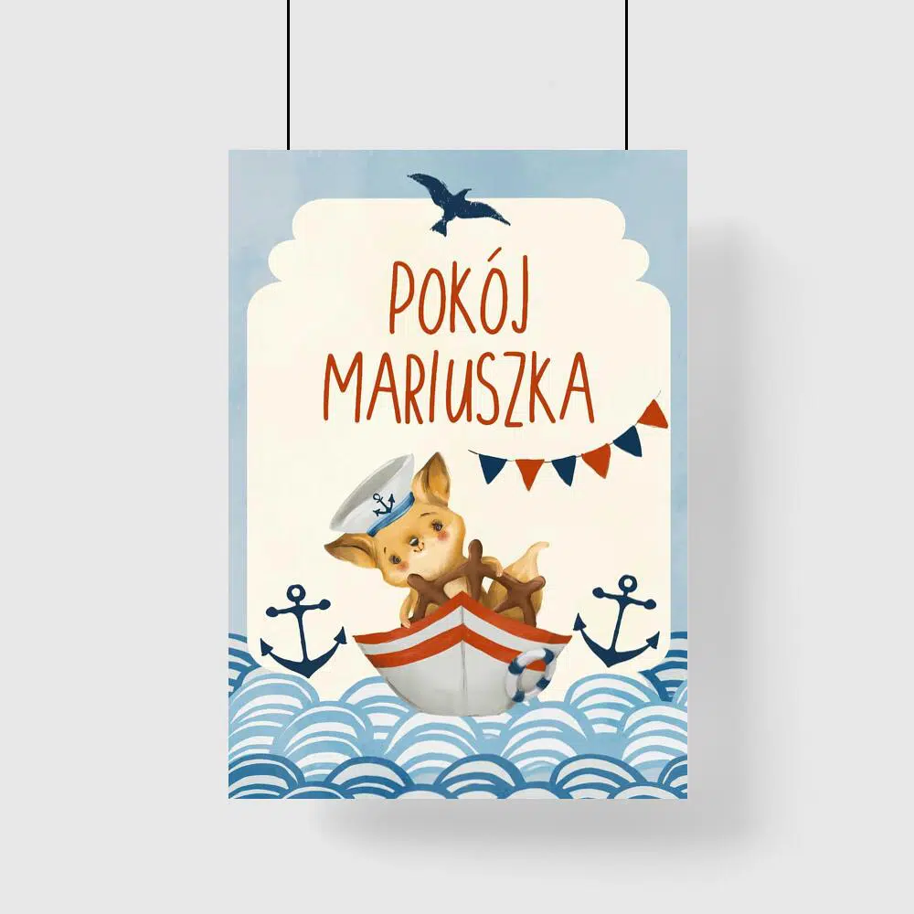 Niebieski plakat imienny dla chłopca