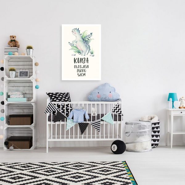 Metryczka dla chłopca z motywem dinozaura