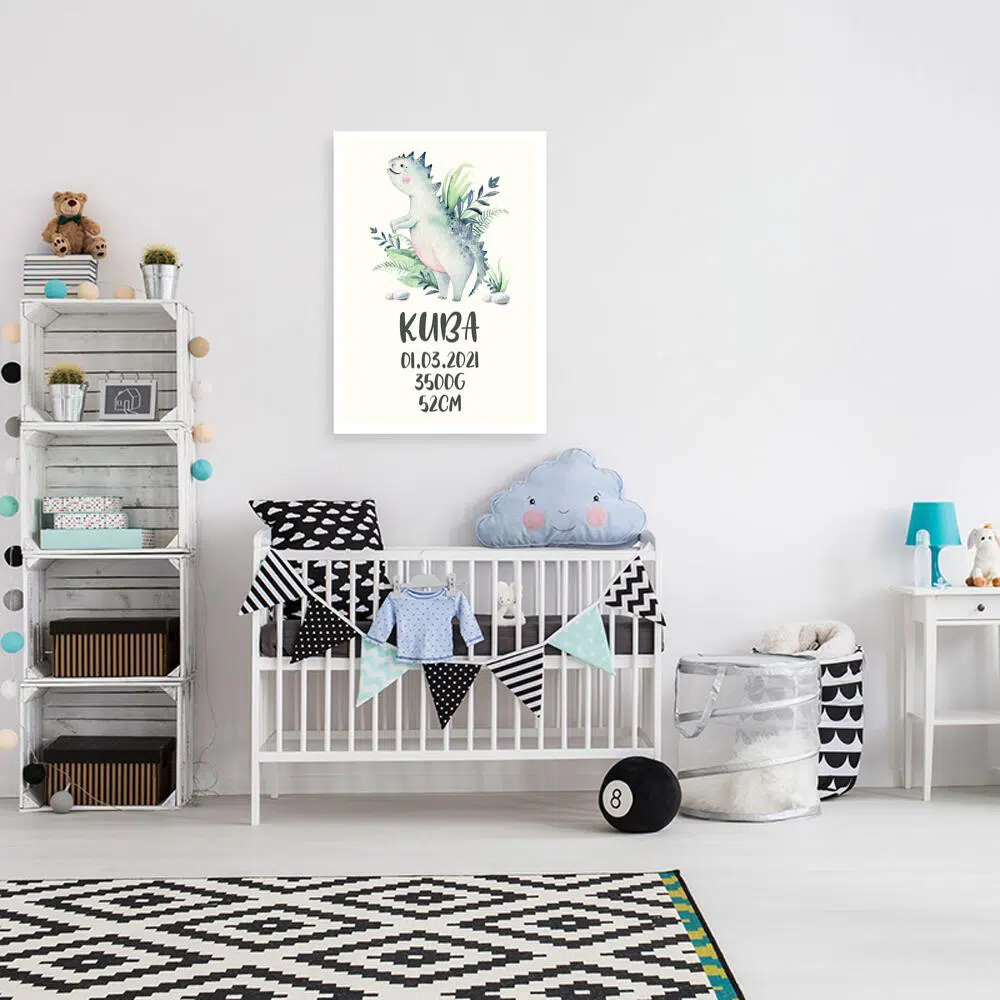 Metryczka dla chłopca z motywem dinozaura