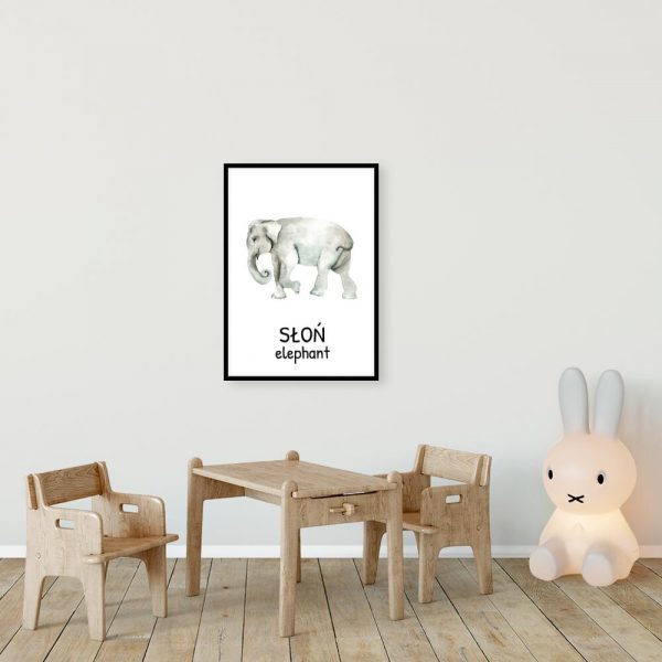 Plakat edukacyjny ze słoniem dla dzieci