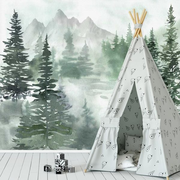 Dziecięca fototapeta przedstawiająca zielone choinki