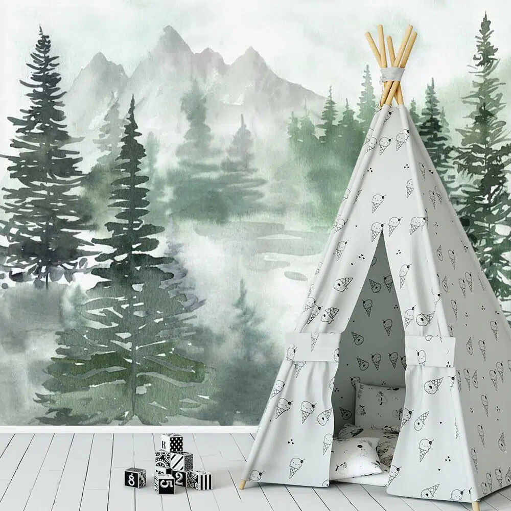 Dziecięca fototapeta przedstawiająca zielone choinki