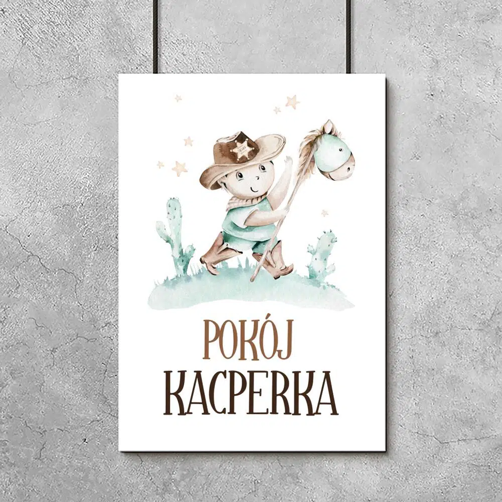 Imienny plakat dla chłopca z kowbojem