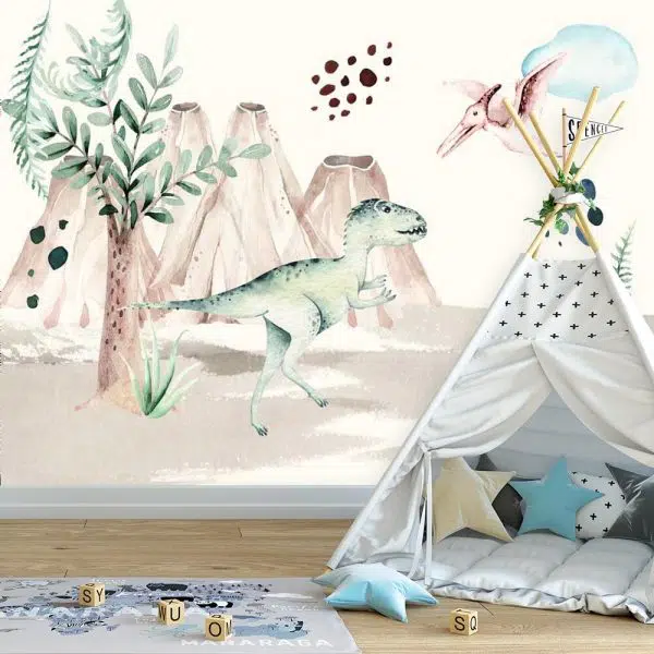 Foto-tapeta chłopięca z bajkowym dinozaurem