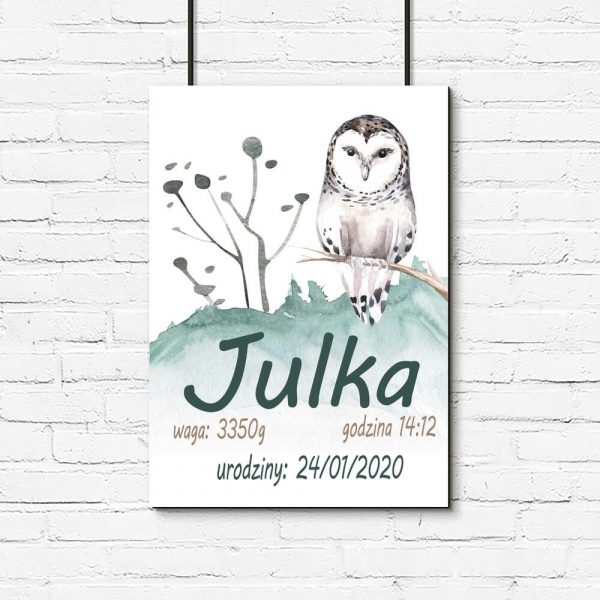 Plakat z metryczką dziewczynki - Boho
