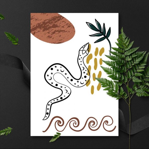 Plakat z wężem i ornamentami