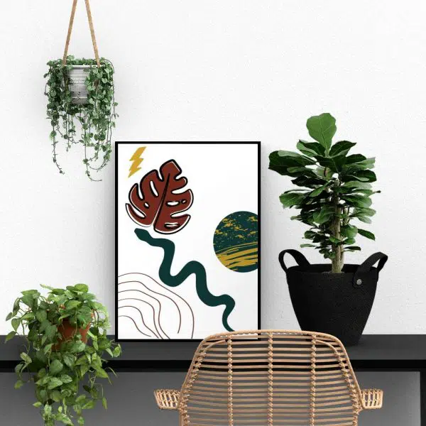 Plakat z brązową monsterą do salonu