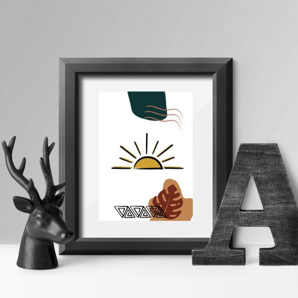 Plakat słońce i liść monstery