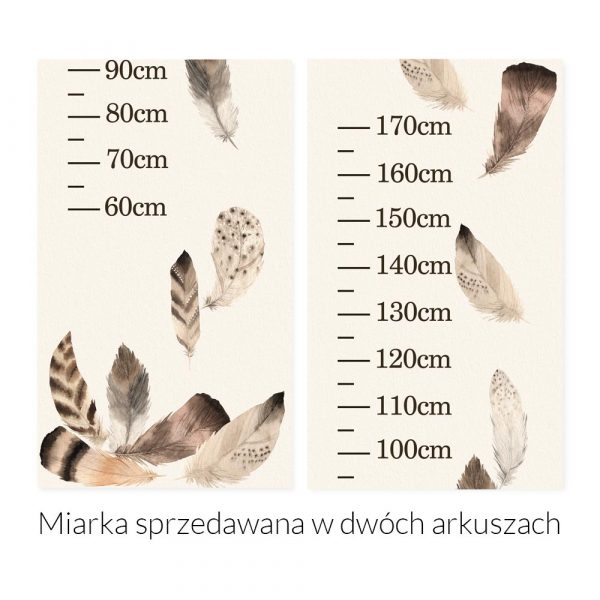 Miarka wzrostu z motywem piór dla chłopca