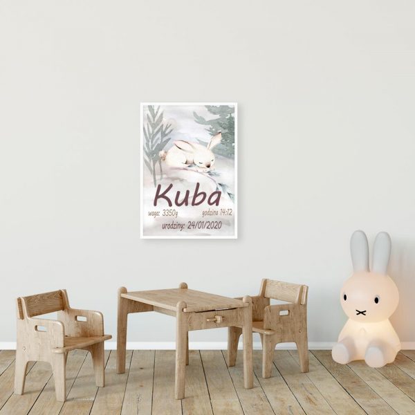 Plakat dla dziecka - Metryczka z królikiem