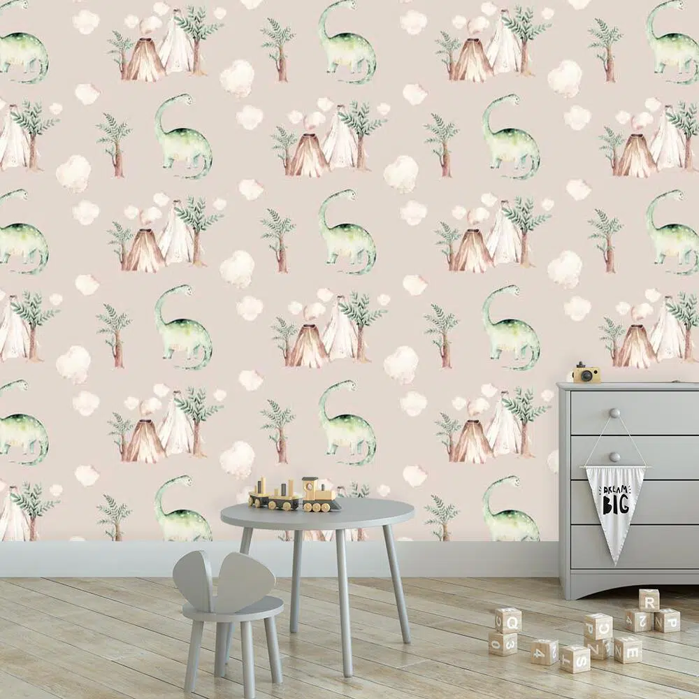 Dinozaury i wulkany - Fototapeta dziecięca