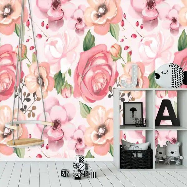 Fototapeta w różowe kwiaty dla dziewczynki
