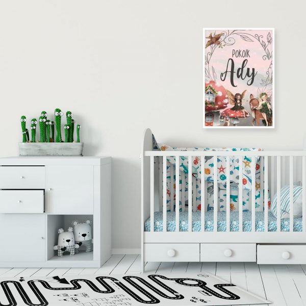 Imienny plakat z wróżkami do pokoju dziewczynki